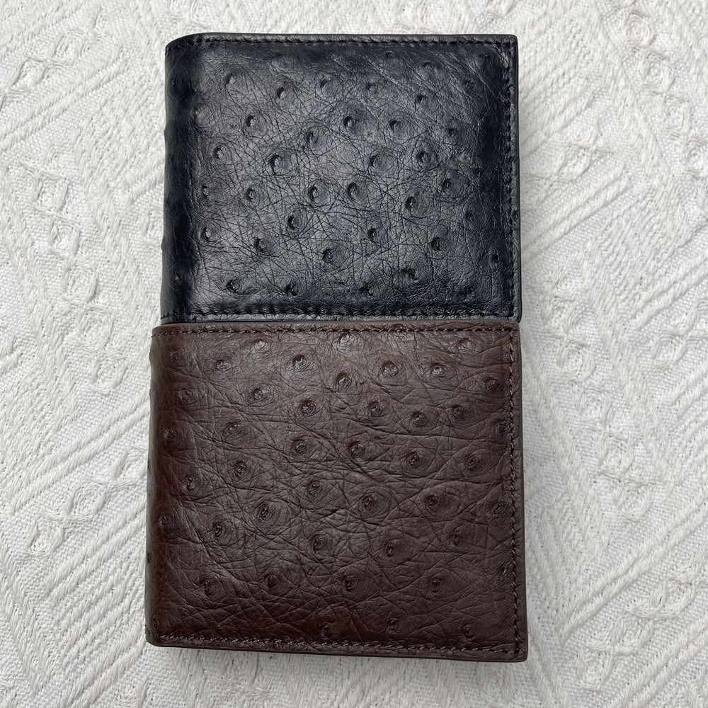 Genuine Ostrich Skin Men's Wallet | Luxury Bifold with Zipper & Card Holders